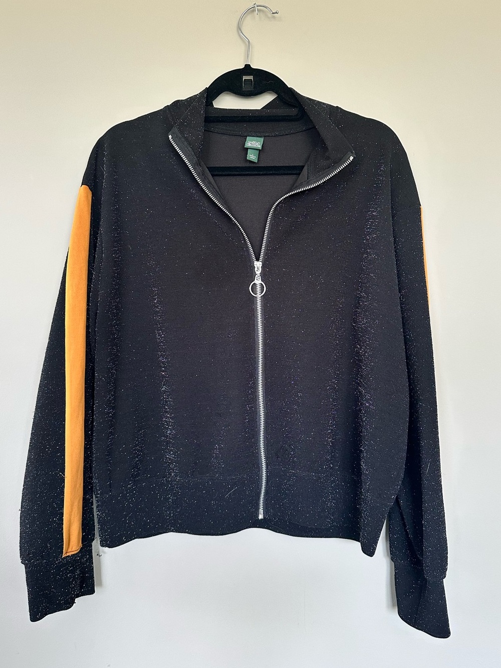 Topshop Black Shimmer Zip Jacket with Silver Ring Pull